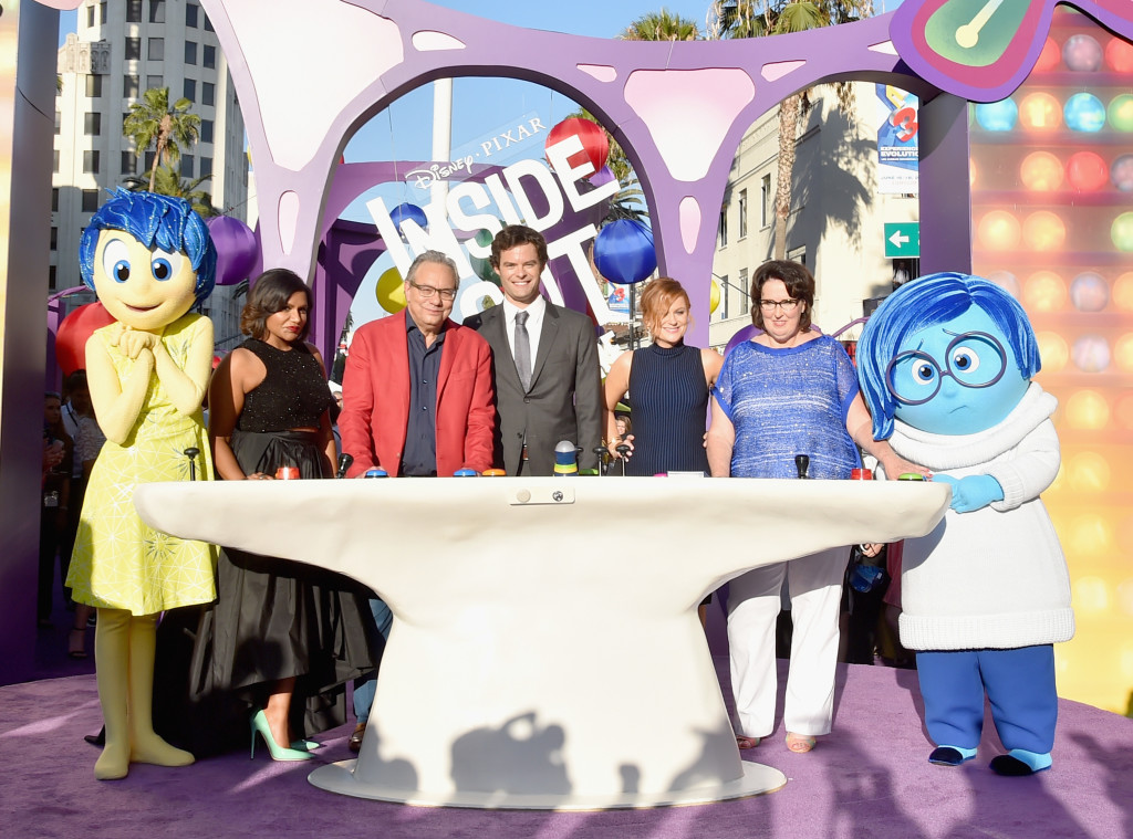 HOLLYWOOD, CA - JUNE 08: (L-R) Joy, actors Mindy Kaling, Lewis Black, Bill Hader, Amy Poehler and Phyllis Smith and Sadness attend the Los Angeles Premiere and Party for Disney?Pixar?s INSIDE OUT at El Capitan Theatre on June 8, 2015 in Hollywood, California.  (Photo by Alberto E. Rodriguez/Getty Images for Disney) *** Local Caption *** Mindy Kaling; Lewis; Bill Hader; Amy Poehler; Phyllis Smith; Joy; Sadness