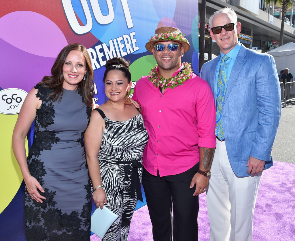 HOLLYWOOD, CA - JUNE 08: From the short film LAVA producer Andrea Warren, signers Napua Greig and Kuana Torres-Kahele and director Jim Murphy attend the Los Angeles Premiere and Party for Disney?Pixar?s INSIDE OUT at El Capitan Theatre on June 8, 2015 in Hollywood, California.  (Photo by Alberto E. Rodriguez/Getty Images for Disney) *** Local Caption *** Andrea Warren; Napua Greig; Kuana Torres-Kahele; Jim Murphy