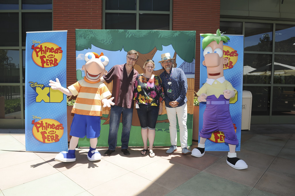 PHINEAS AND FERB - "Phineas and Ferb" creators and executive producers Dan Povenmire and Jeff "Swampy" Marsh at a screening event to promote the "Last Day of Summer" in Burbank California on Monday, June 8. "Phineas and Ferb: Last Day of Summer," premieres Friday, June 12 at 9:00 p.m. ET/PT as a simulcast on Disney XD and Disney Channel. (Disney XD/Valerie Macon) PHINEAS, DAN POVENMIRE (CO-CREATOR/EXECUTIVE PRODUCER, "PHINEAS AND FERB"), JEFF "SWAMPY" MARSH (CO-CREATOR/EXECUTIVE PRODUCER, "PHINEAS AND FERB"), FERB