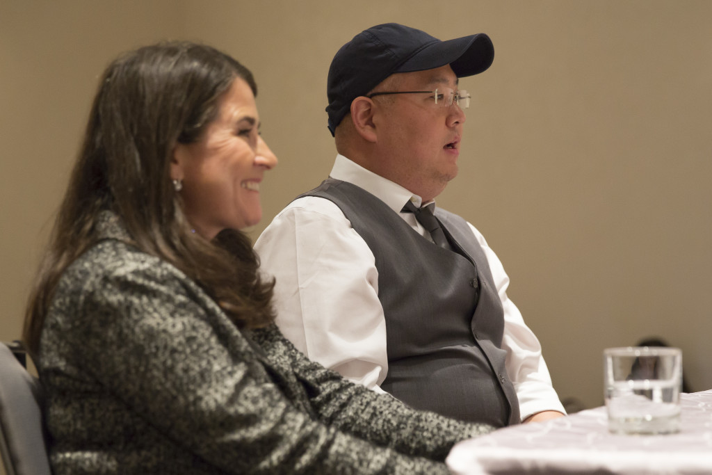 Producer Denise Ream and Director Peter Sohn attend the The Good Dinosaur Press Day in Los Angeles on November 15, 2015. Photo by Patrick Wymore. ©2015 Disney•Pixar. All Rights Reserved.