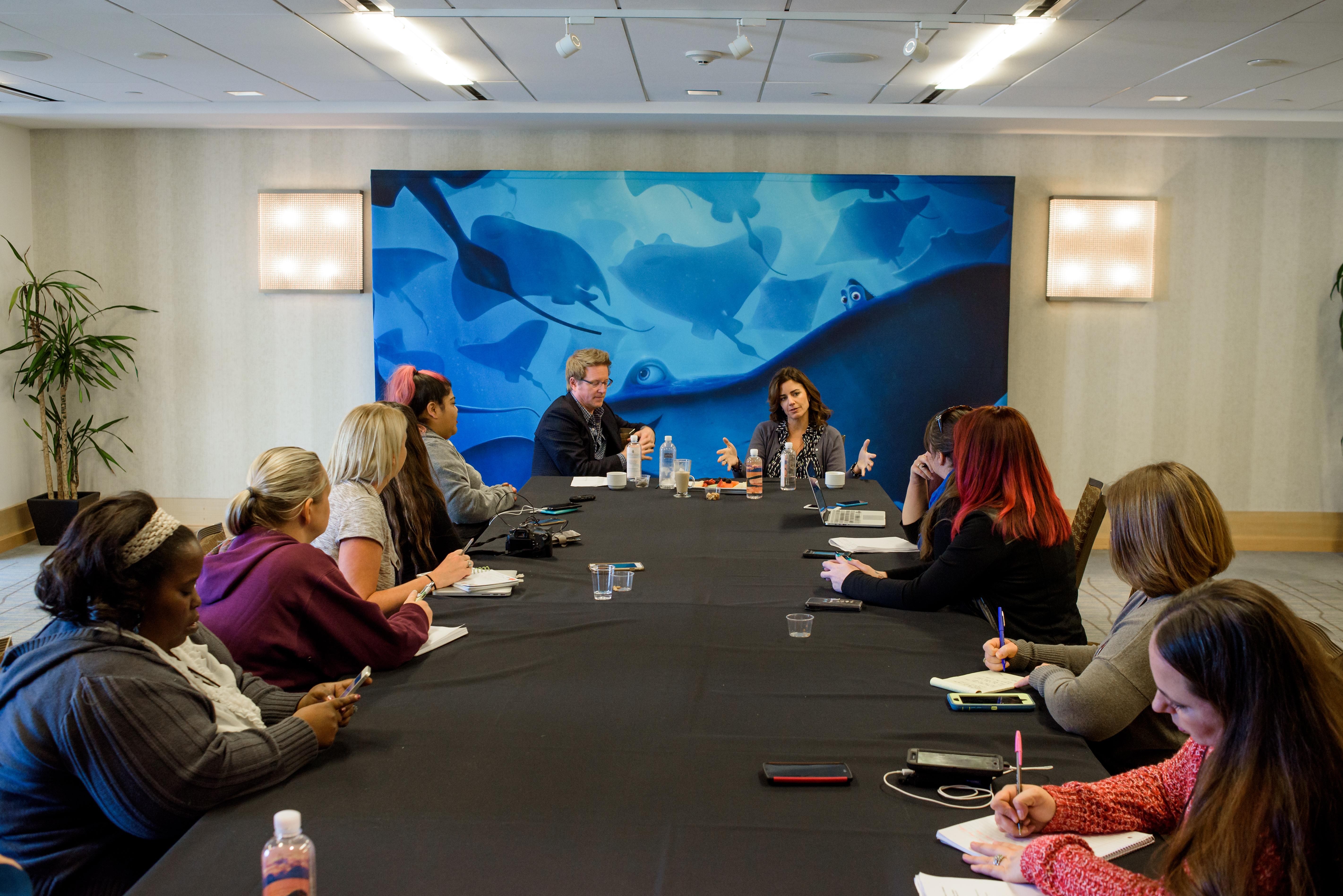 Andrew Stanton (Director) and Lindsey Collins (Producer )at the Finding Dory Long Lead press day at the Monterey Bay Aquarium in Monterey, CA. Photo by Marc Flores. ©2016 Disney•Pixar. All Rights Reserved.