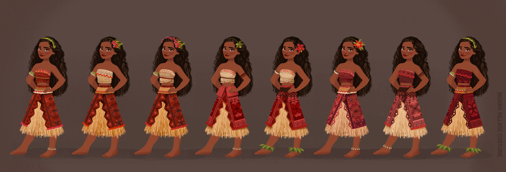 MOANA village costume designs. Artist: Neysa Bové, Visual Development Artist.