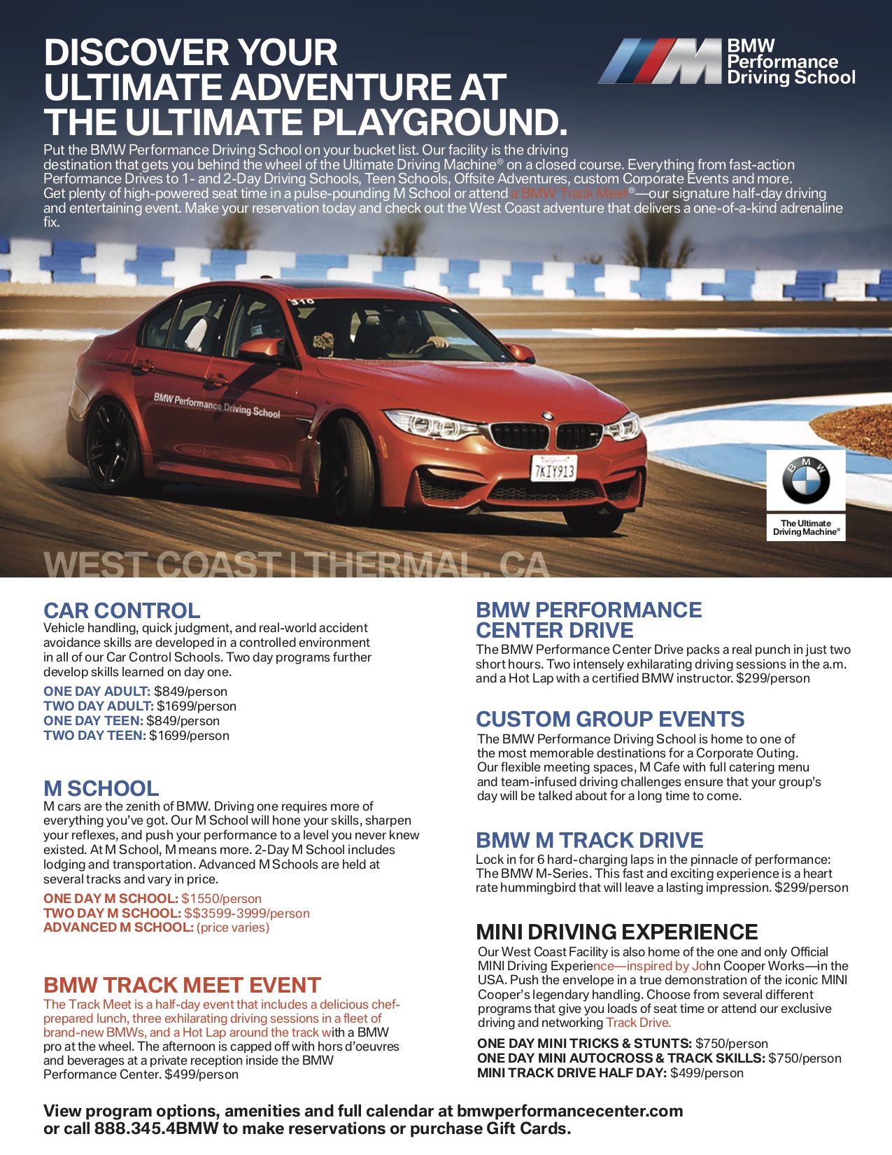 BMW Performance Center Pricing