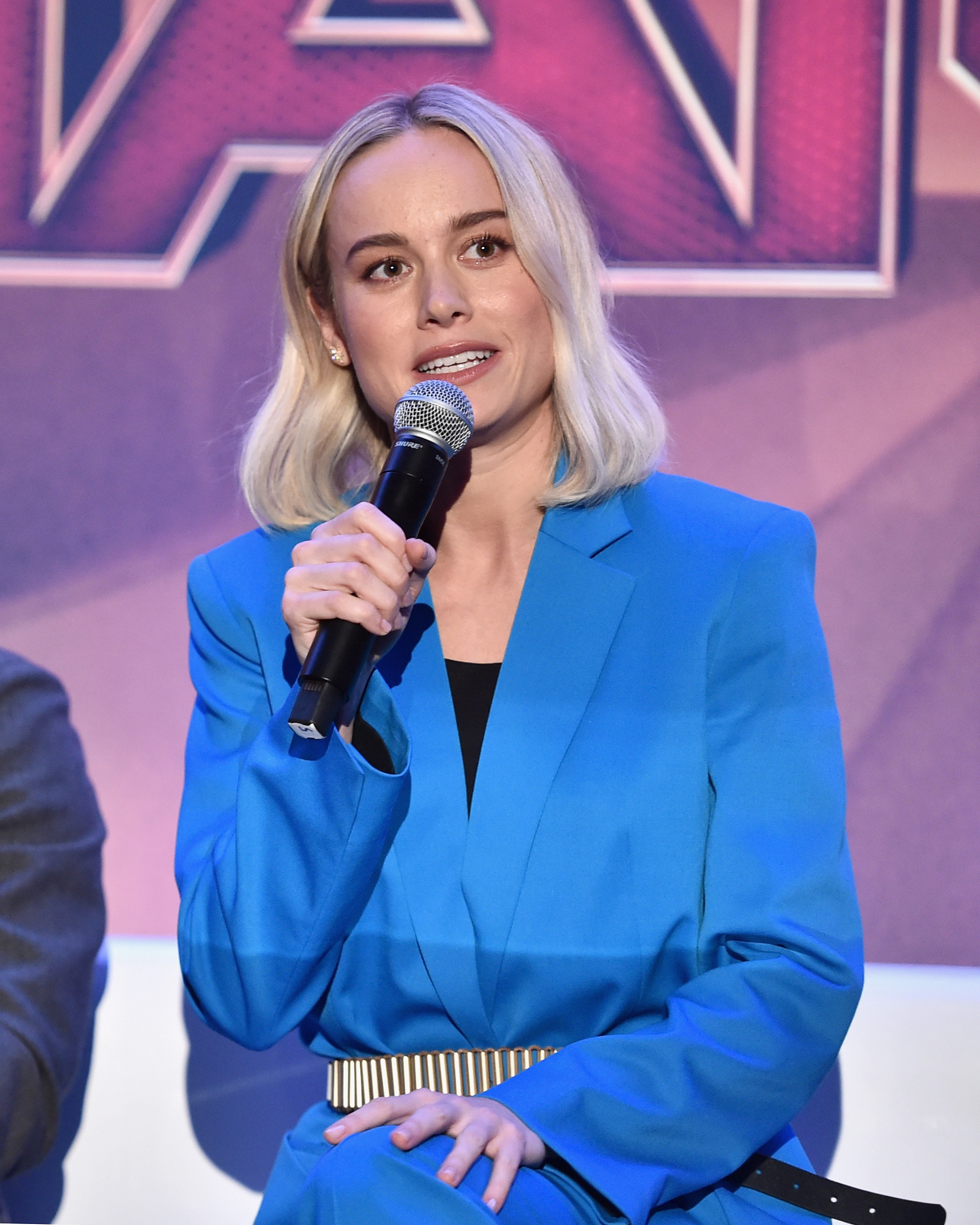  Actor Brie Larson speaks onstage during Marvel Studios' "Captain Marvel" Global Junket Press Conference at The Beverly Hilton Hotel on February 22, 2019 in Beverly Hills, California.