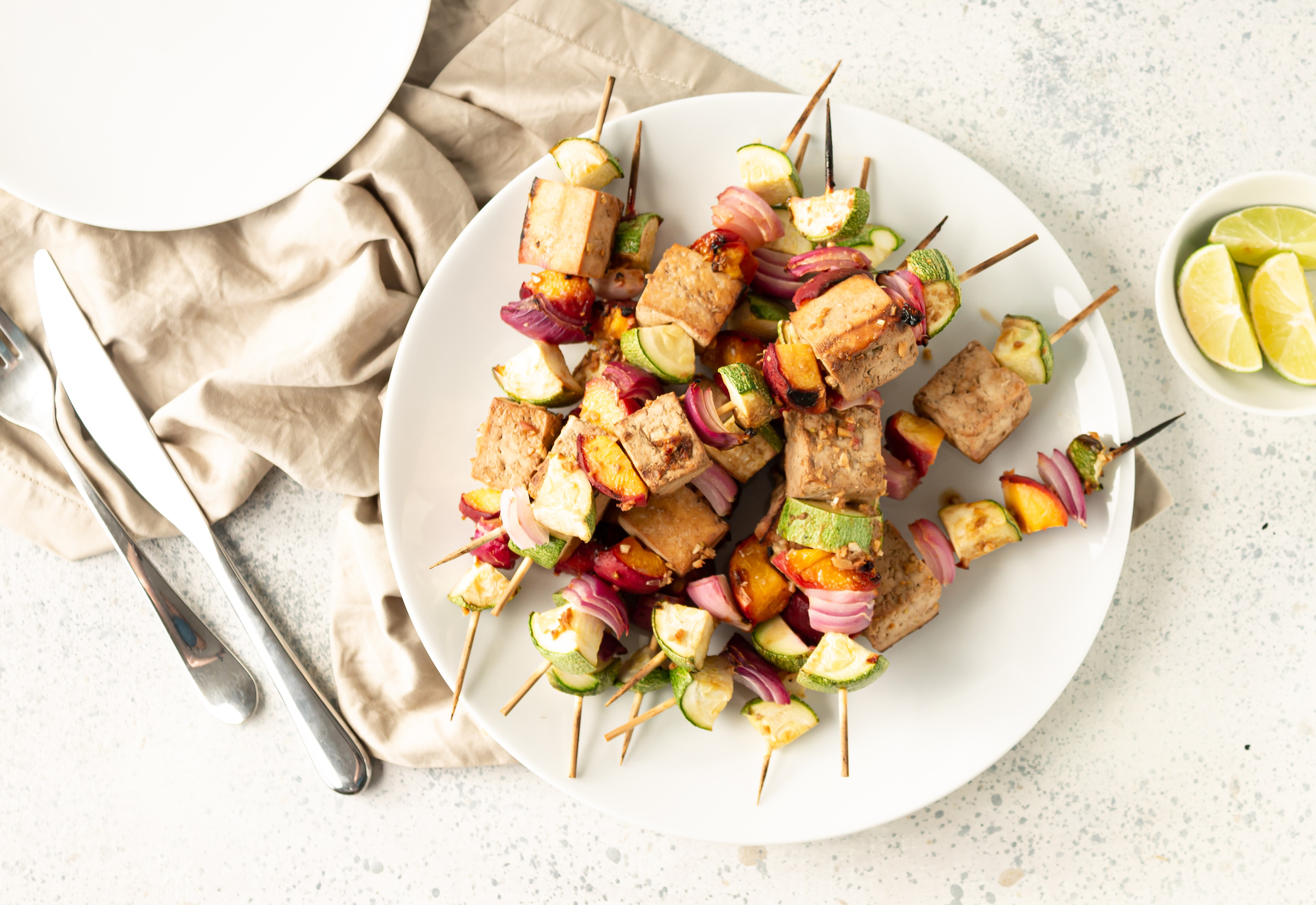 Peach Tofu Ginger Skewers