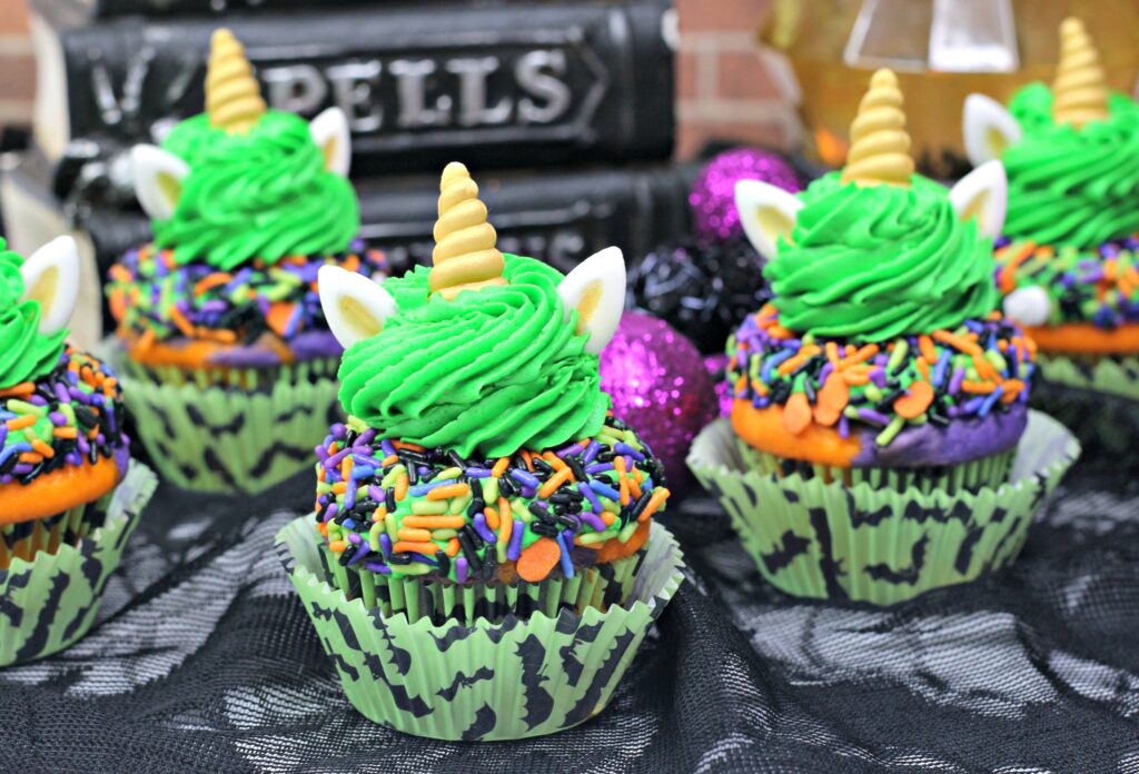 Spunky Unicorn Cupcakes for Halloween