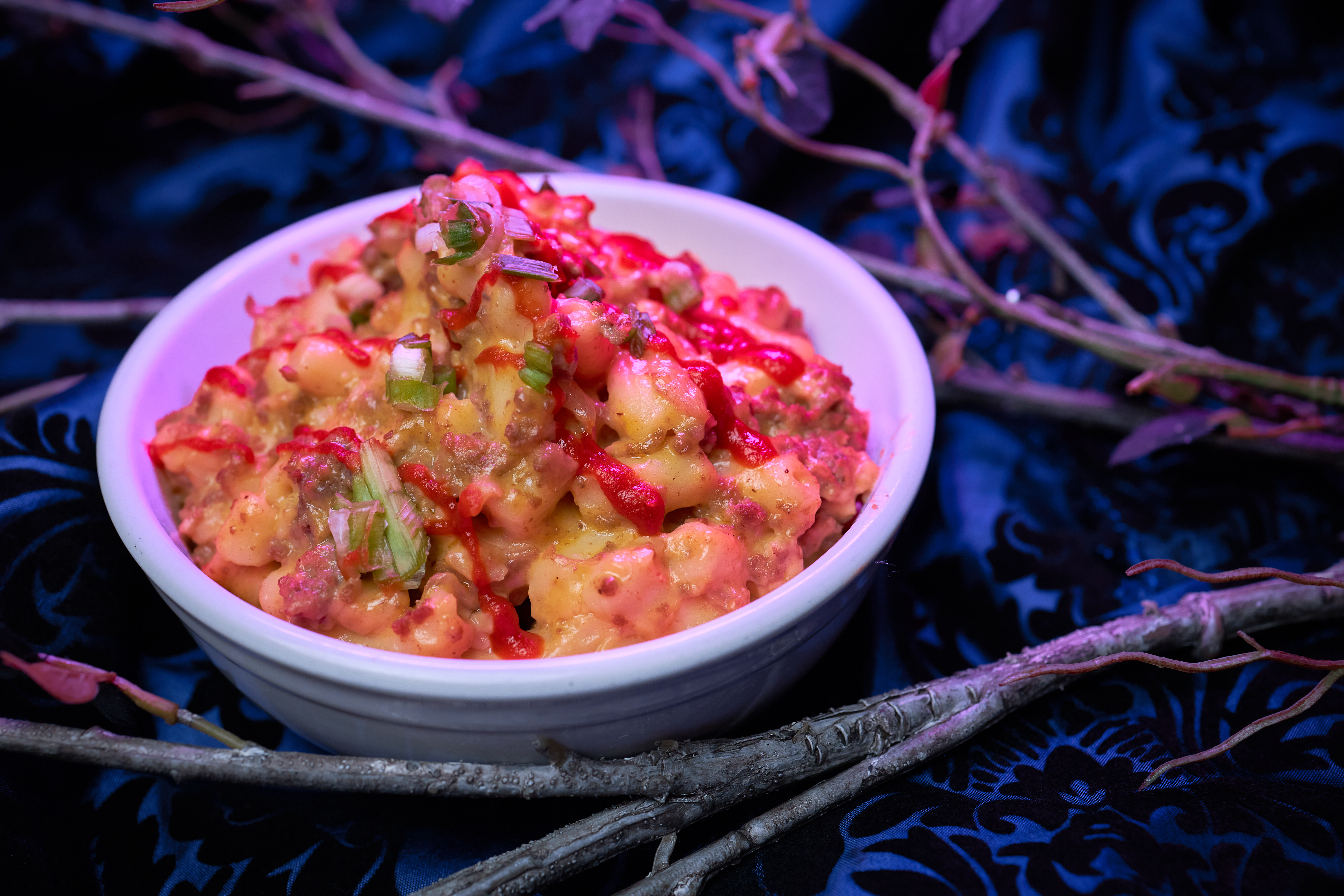 Ghoulie Goulash Mac and Cheese with Hamburger Meat